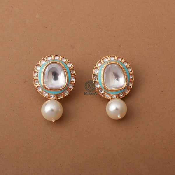 Gaurika Turquoise Pearl Polki Earrings