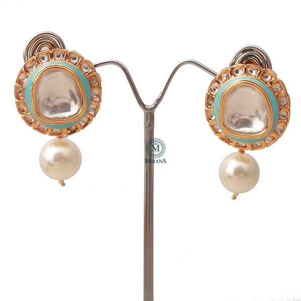 Gaurika Turquoise Pearl Polki Earrings