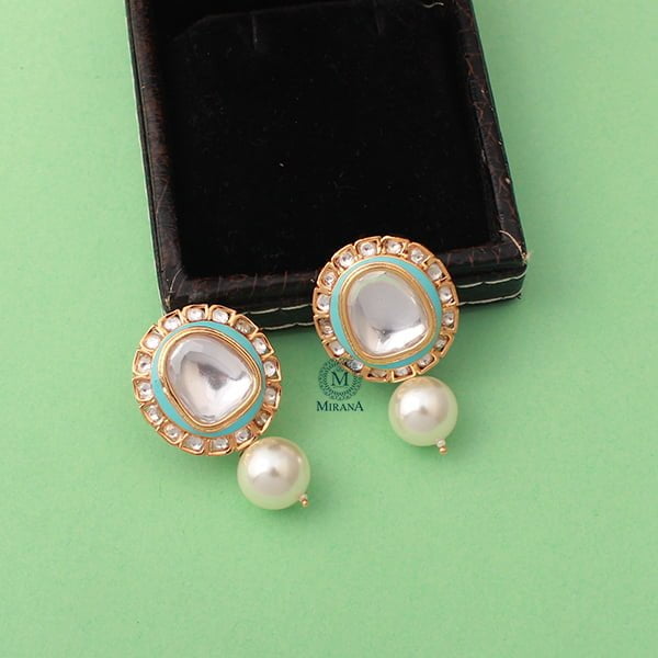 Gaurika Turquoise Pearl Polki Earrings