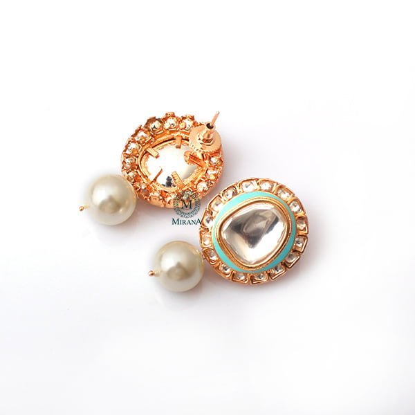 Gaurika Turquoise Pearl Polki Earrings