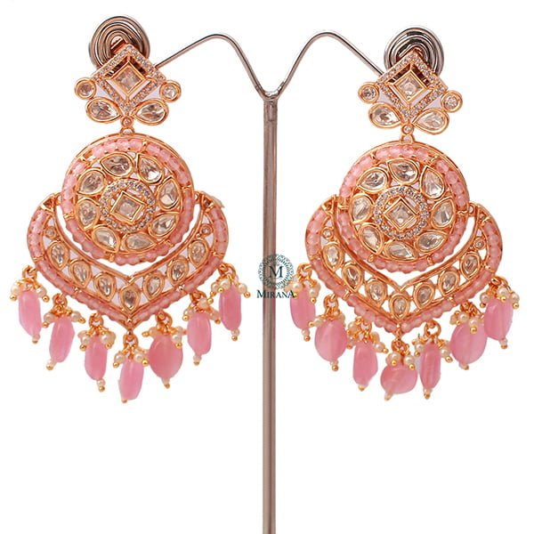 Ukti Pastel Pink Polki Designer Chandbalis