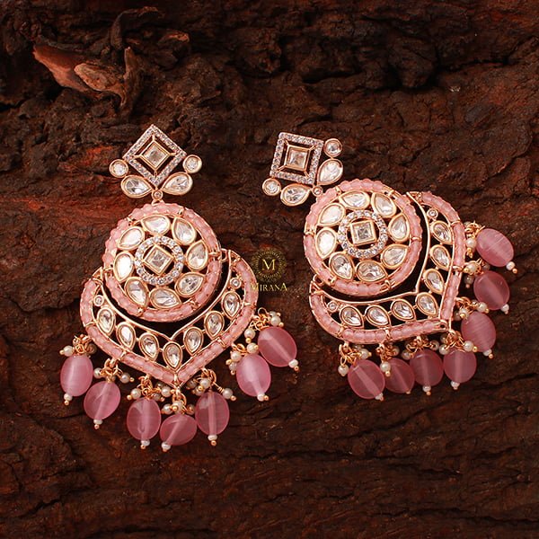 Ukti Pastel Pink Polki Designer Chandbalis