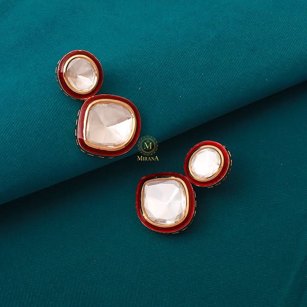 Maitri Red Polki Designer Earrings