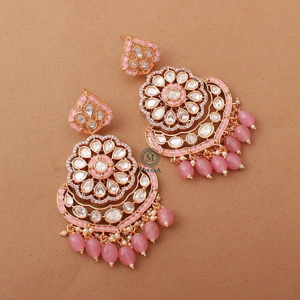 Charya Pastel Pink Polki Designer Chandbalis