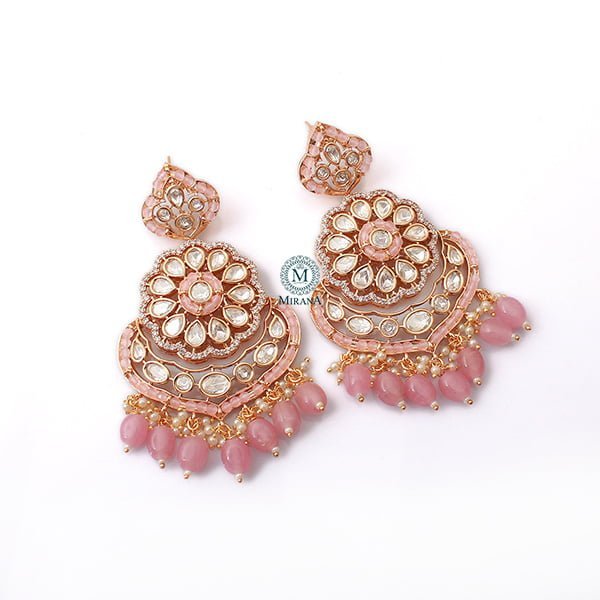 Charya Pastel Pink Polki Designer Chandbalis