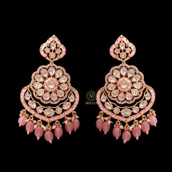 Charya Pastel Pink Polki Designer Chandbalis