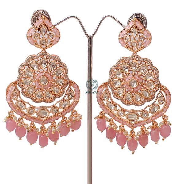 Charya Pastel Pink Polki Designer Chandbalis