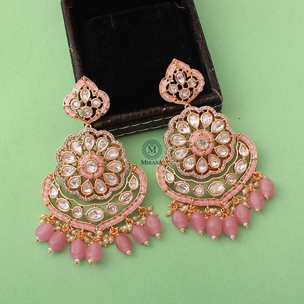 Charya Pastel Pink Polki Designer Chandbalis