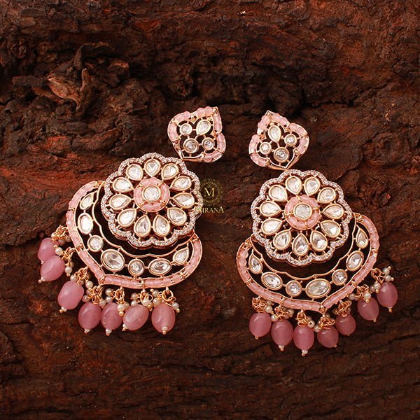 Charya Pastel Pink Polki Designer Chandbalis