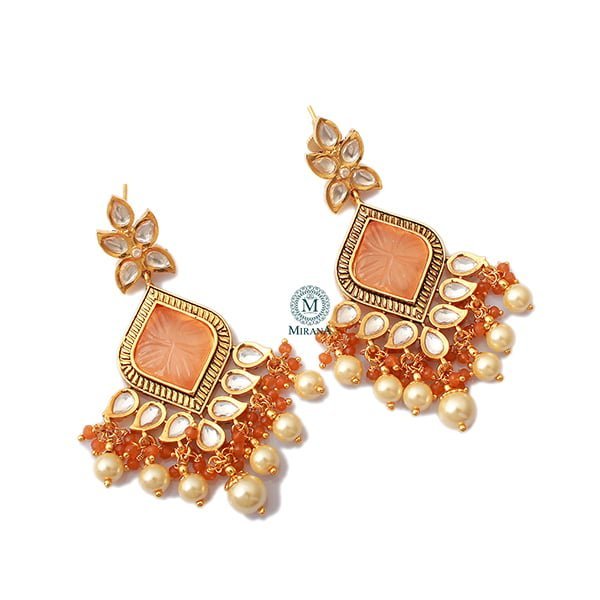 Taruni Peach Polki Designer Earrings