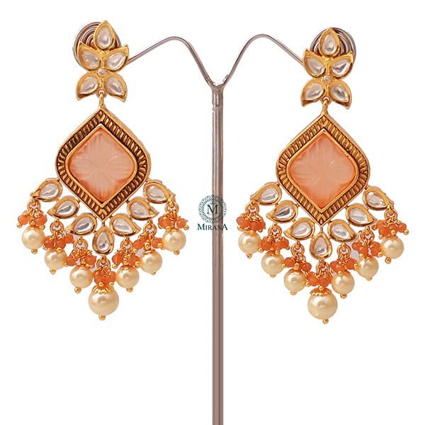 Taruni Peach Polki Designer Earrings