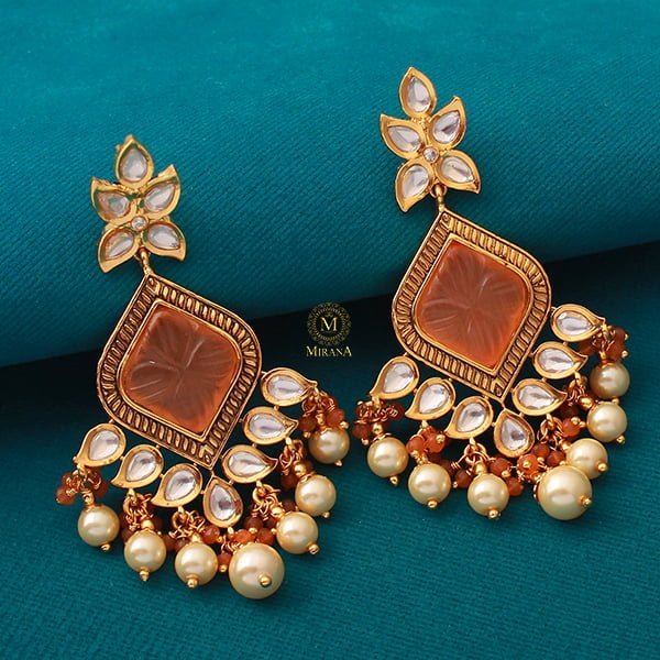 Taruni Peach Polki Designer Earrings