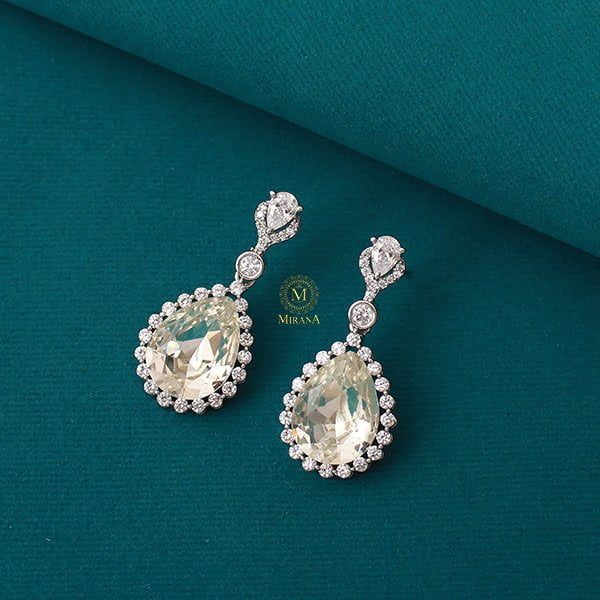 Rylie Silver Tone CZ Designer Earrings