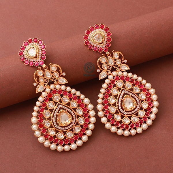 Meenal Ruby Pearl Polki Earrings