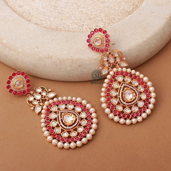 Meenal Ruby Pearl Polki Earrings