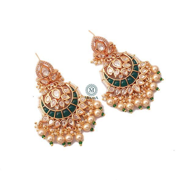 Yashi Emerald Green Pearl Polki Chandbalis