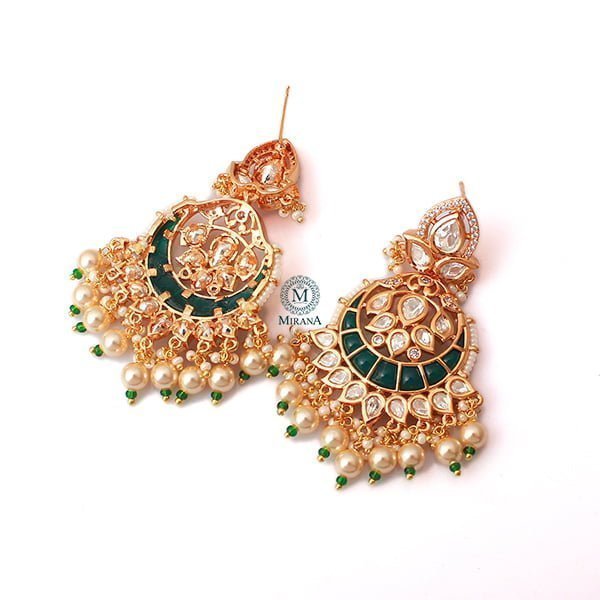 Yashi Emerald Green Pearl Polki Chandbalis