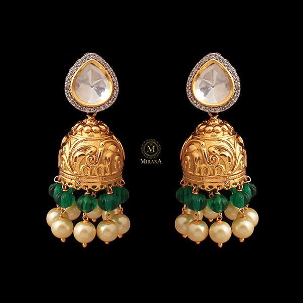 Anvika Green Pearl Polki Jhumkas
