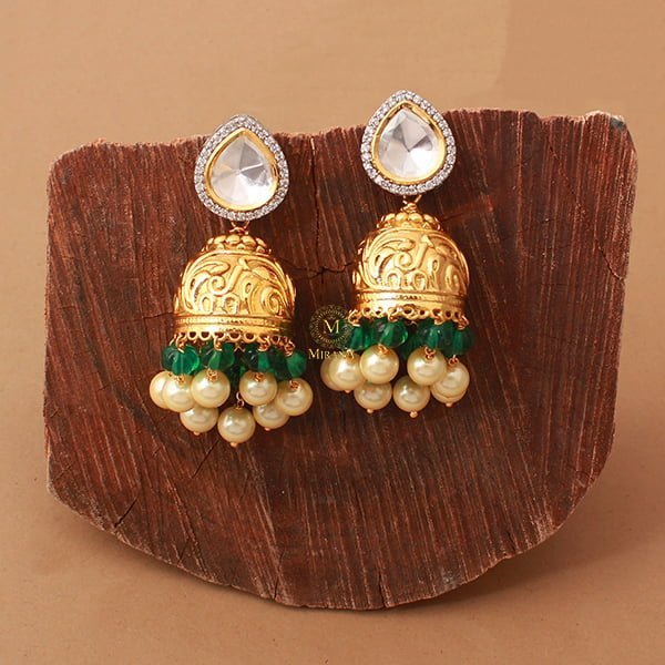 Anvika Green Pearl Polki Jhumkas