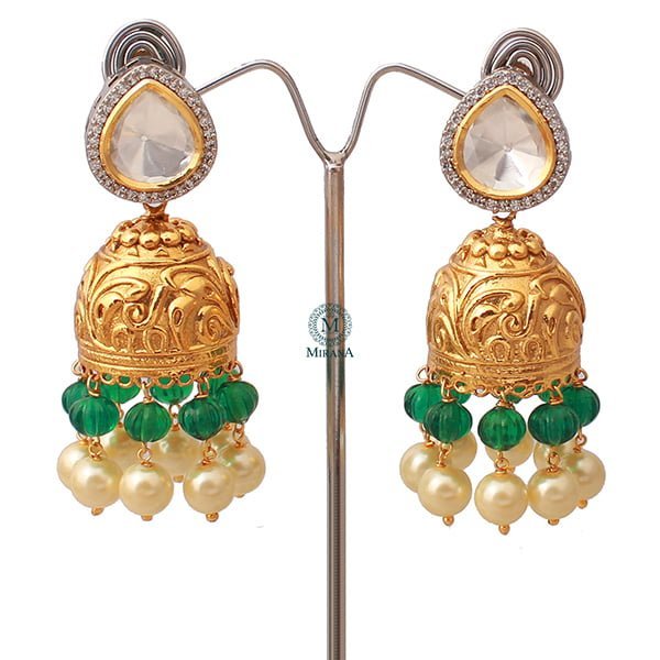 Anvika Green Pearl Polki Jhumkas