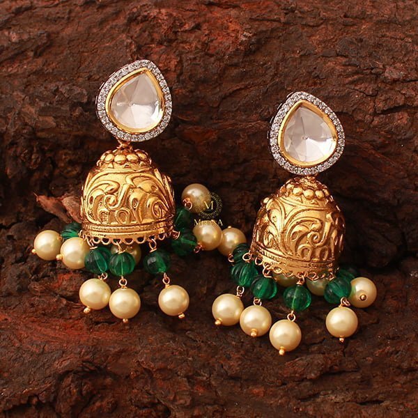 Anvika Green Pearl Polki Jhumkas