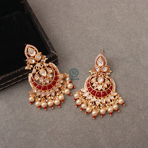 Yashi Ruby Pearl Polki Designer Chandbalis