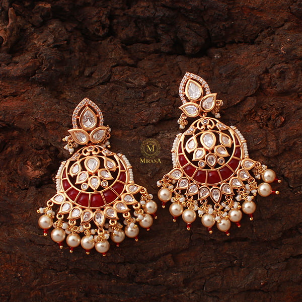 Yashi Ruby Pearl Polki Designer Chandbalis