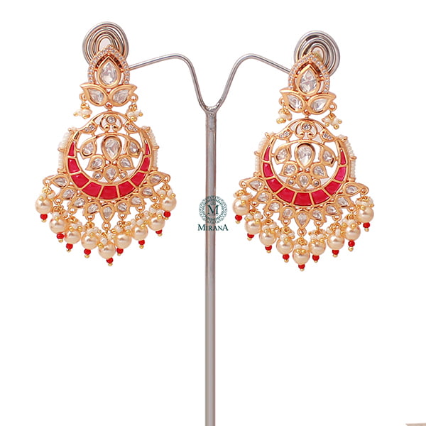 Yashi Ruby Pearl Polki Designer Chandbalis