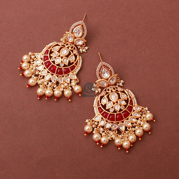 Yashi Ruby Pearl Polki Designer Chandbalis