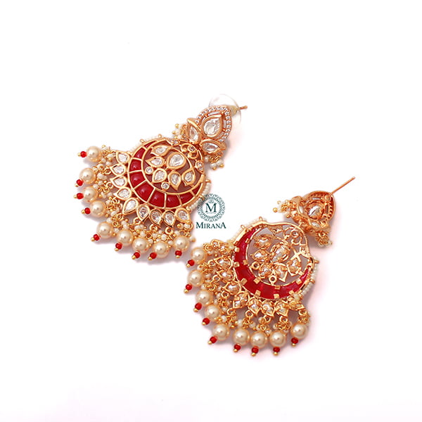 Yashi Ruby Pearl Polki Designer Chandbalis