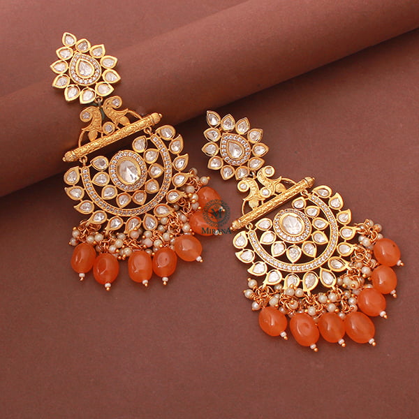 Arjita Pastel Orange Polki Chandbalis