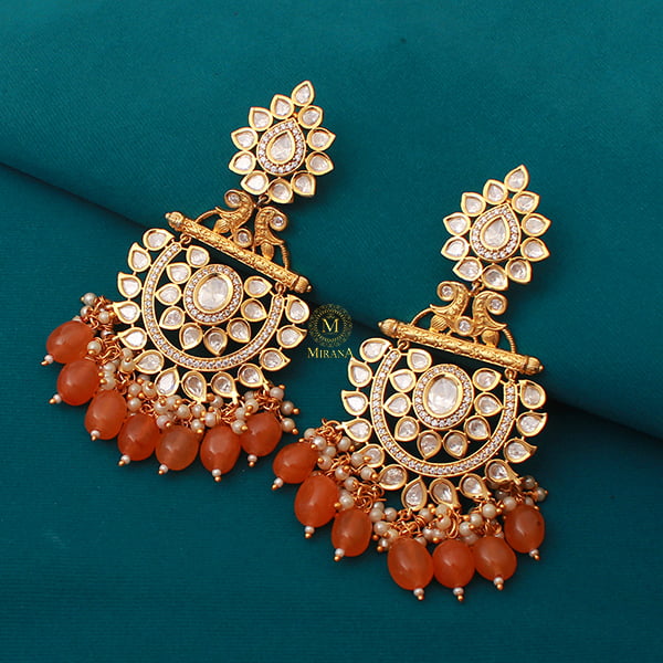 Arjita Pastel Orange Polki Chandbalis