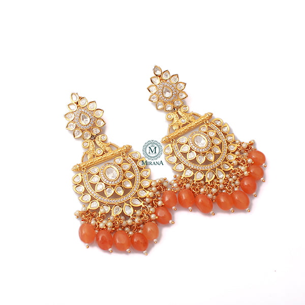 Arjita Pastel Orange Polki Chandbalis