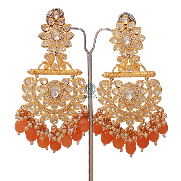 Arjita Pastel Orange Polki Chandbalis