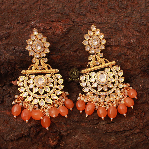 Arjita Pastel Orange Polki Chandbalis