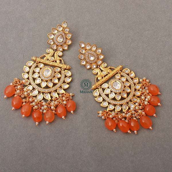 Arjita Pastel Orange Polki Chandbalis