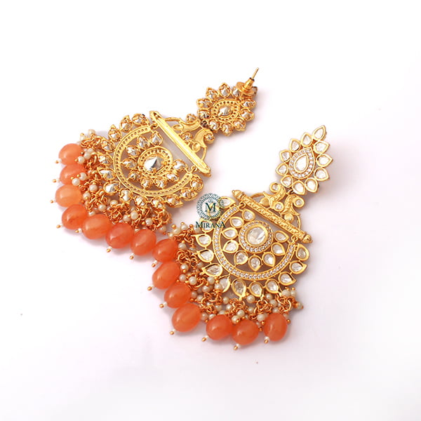 Arjita Pastel Orange Polki Chandbalis