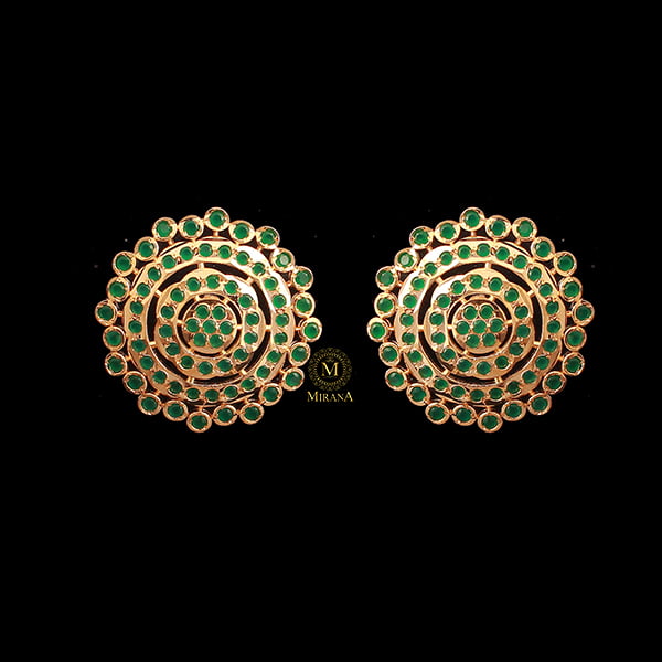 Pankhi Green Jadau Designer Studs