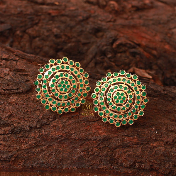 Pankhi Green Jadau Designer Studs