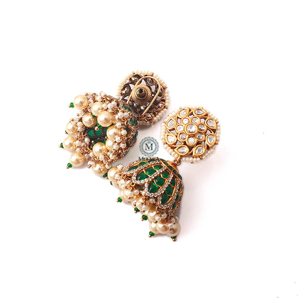 Adya Emerald Green Pearl Polki Jhumkas