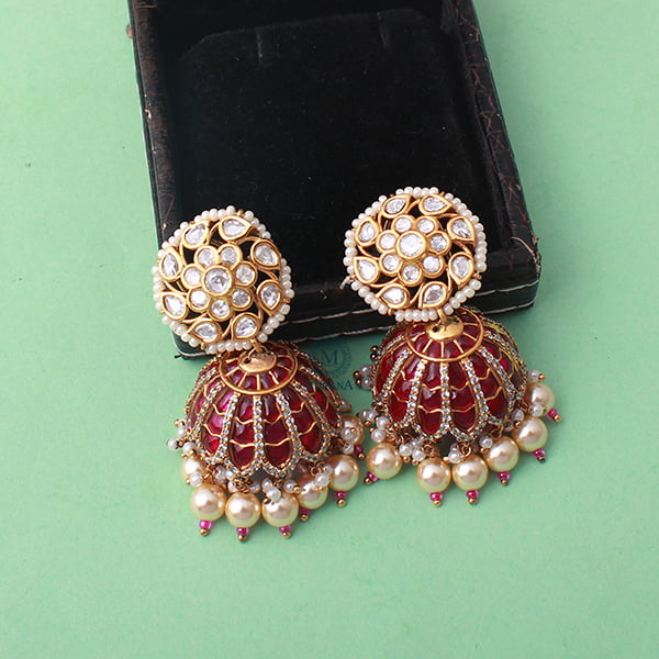 Adya Ruby Pearl Polki Designer Jhumkas