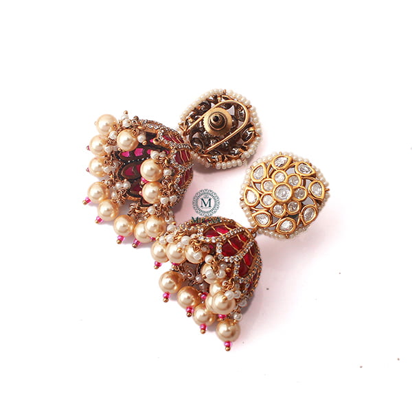 Adya Ruby Pearl Polki Designer Jhumkas