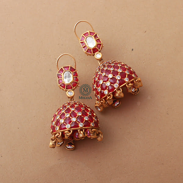 Divyati Ruby Polki Designer Jhumkas