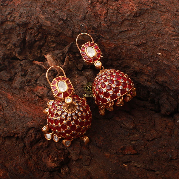 Divyati Ruby Polki Designer Jhumkas