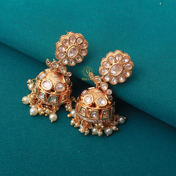 Swarna Pearl Polki Designer Jhumkas