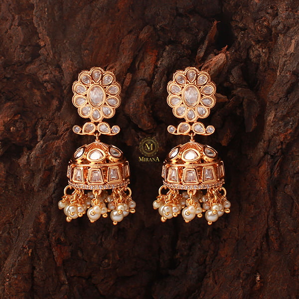 Swarna Pearl Polki Designer Jhumkas