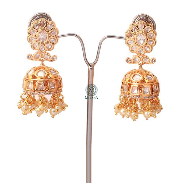 Swarna Pearl Polki Designer Jhumkas