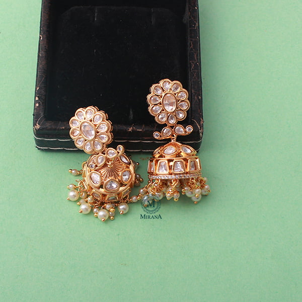 Swarna Pearl Polki Designer Jhumkas