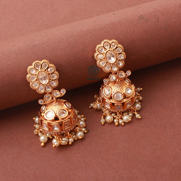 Swarna Pearl Polki Designer Jhumkas