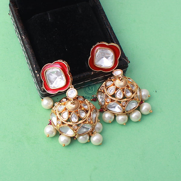 Kaarvi Red Pearl Polki Designer Jhumkas